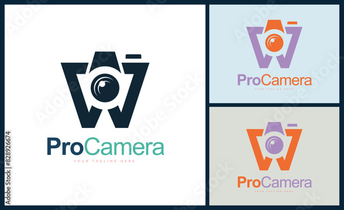 Pro Camera letter w studio logo design template for brand or company and other