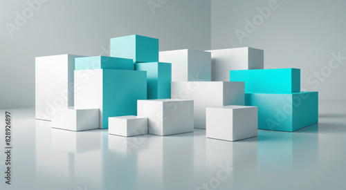 blue and white boxes concept art, abstract art © Boris