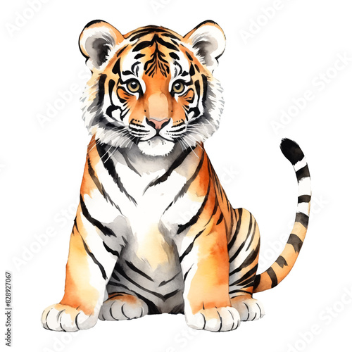 Baby Tiger Hand Drawn Watercolor Painting Illustration