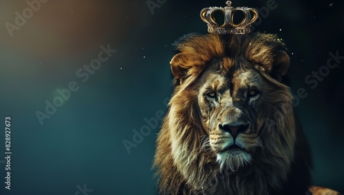 Beautiful Lion with a Crown on Its Head Dark Background 