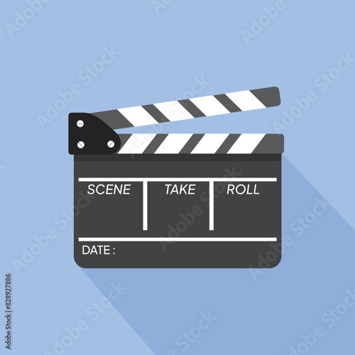 Film clapper board icon on color background with long shadow. Blank movie clapper cinema vector illustration