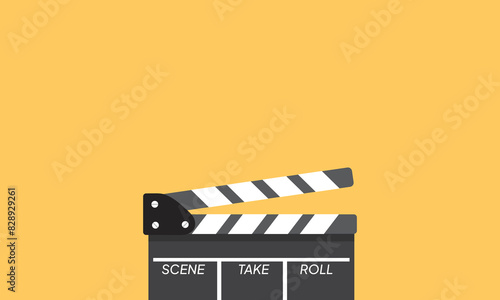 Background film clapper board icon on color background. Blank movie clapper cinema vector illustration. Negative space and copy space.