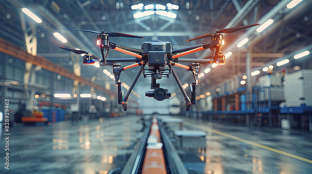 Manufacturing various surveillance drones in a factory Manufacturing various surveillance drones in a factory