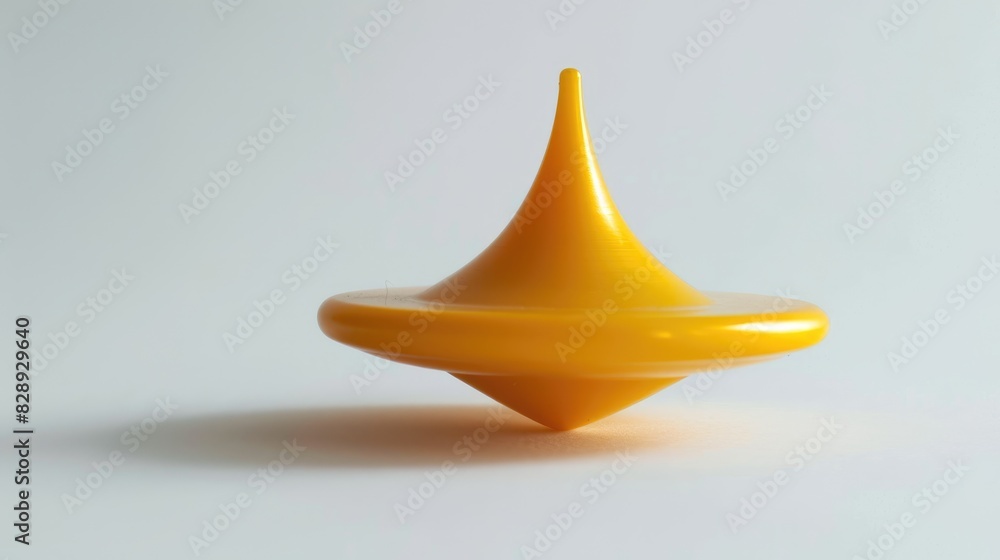 Fototapeta premium Yellow spinning top against white backdrop