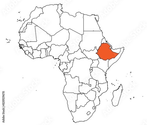 Outline of the map of the Ethiopia with other countries of the continent of Africa