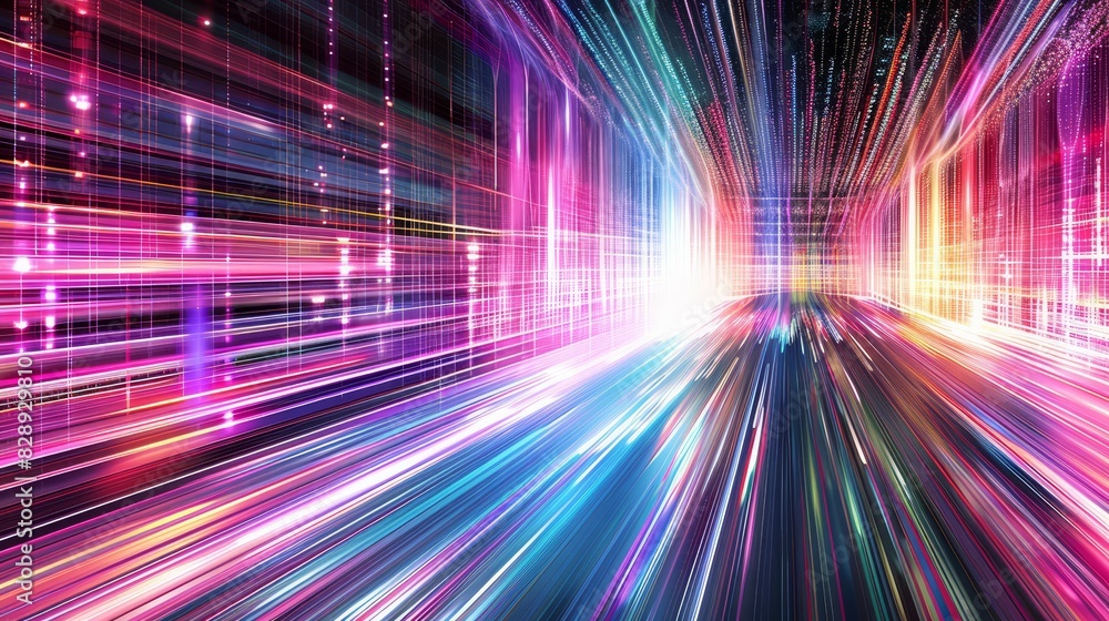 Burst of light emanating from a central point, creating a visually striking effect akin to traveling at hyper-speed through a cosmic tunnel. Flight Through the space Burst of light emanating from a central point, creating a visually striking effect akin to traveling at hyper-speed through a cosmic tunnel. Flight Through the space