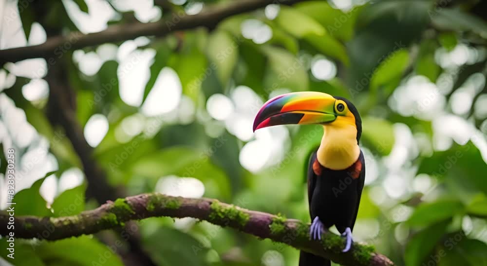 Toucan sitting on the branch in the forest, green vegetation, Costa Rica. Nature travel in central America Toucan sitting on the branch in the forest, green vegetation, Costa Rica. Nature travel in central America