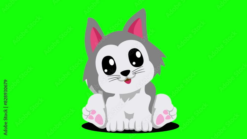 Cartoon animation of a cute baby husky dog isolated on a green screen. Perfect for children's content, educational videos, and playful designs Cartoon animation of a cute baby husky dog isolated on a green screen. Perfect for children's content, educational videos, and playful designs