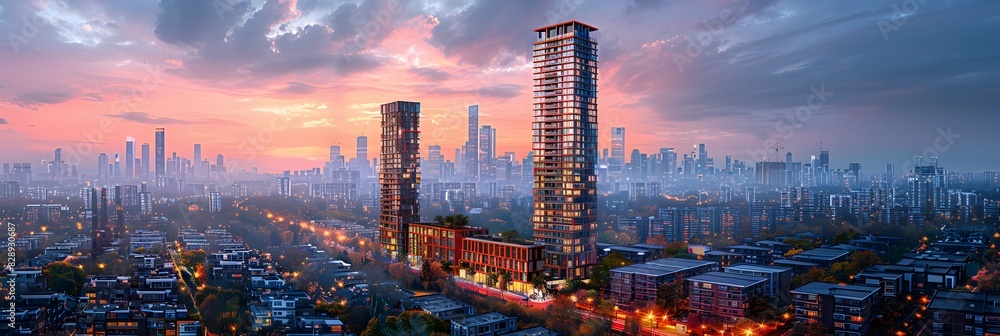Fototapeta premium photorealistic depiction of city skyline with busy streets and high-rise buildings vibrant urban environment and fast-paced city life