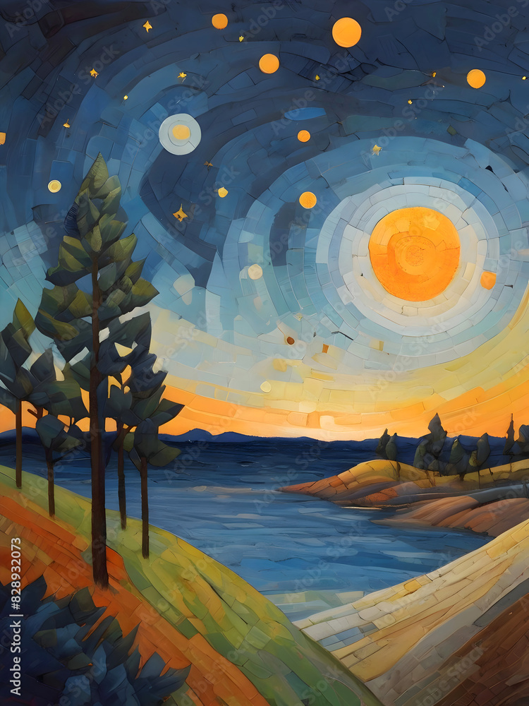 Obraz premium United States of America Cubism Country Landscape Illustration Art 