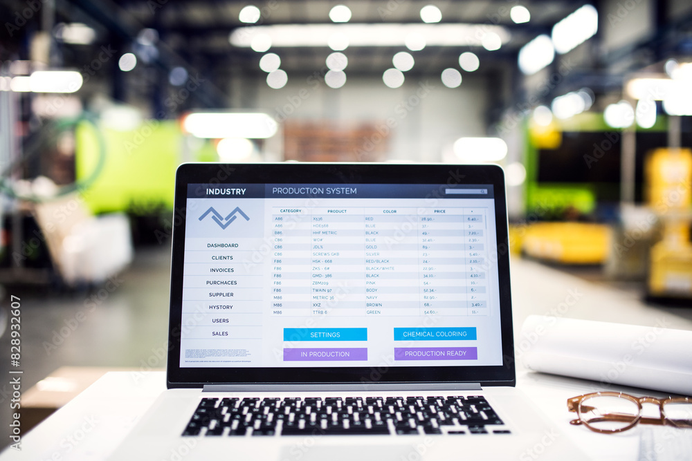 Laptop in industry with open software. Laptop in industry with open software.