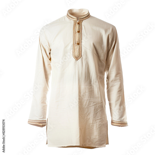 Traditional Cream Kurta with Embroidered Details Isolated without Background photo