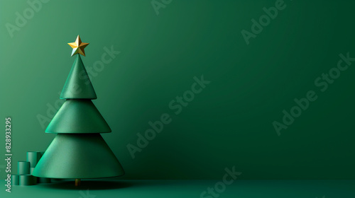 christmas decorative 3d green tree on green background