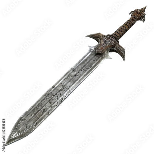 Medieval Broadsword With Intricate Design Isolated without Background