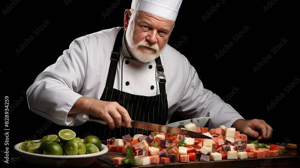The chef holds a piece of pork UHD Wallpaper The chef holds a piece of pork UHD Wallpaper