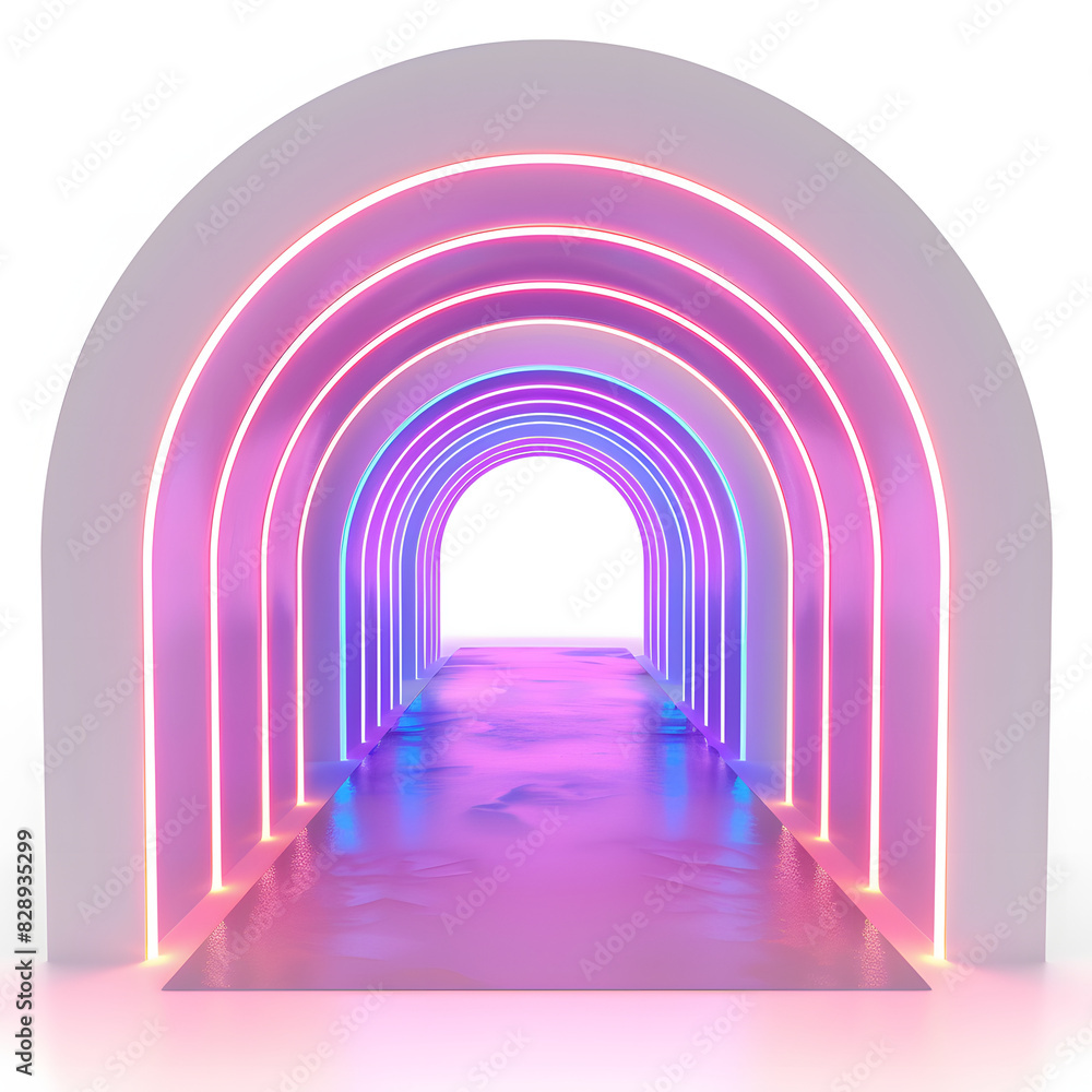 A tunnel illuminated by neon lights, perfect for urban concepts isolated on white background, simple style, png
