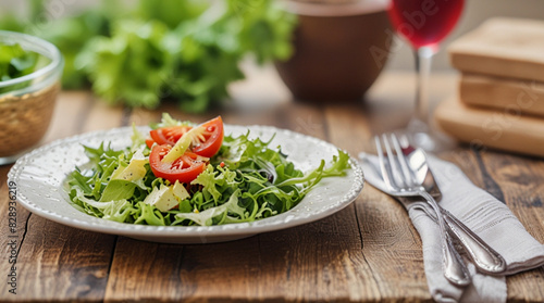 Salad with green, tomato, feta cheese and olives