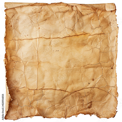 Old Weathered Parchment Paper Isolated without Background photo