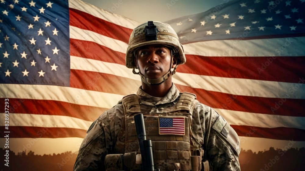 soldier in uniform with flag soldier in uniform with flag
