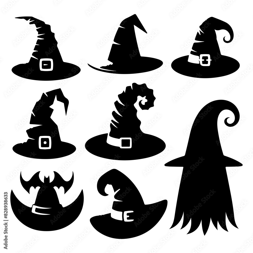 set of silhouettes of halloween hats set of silhouettes of halloween hats