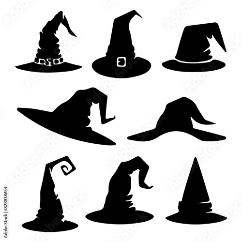 set of silhouettes of halloween hats