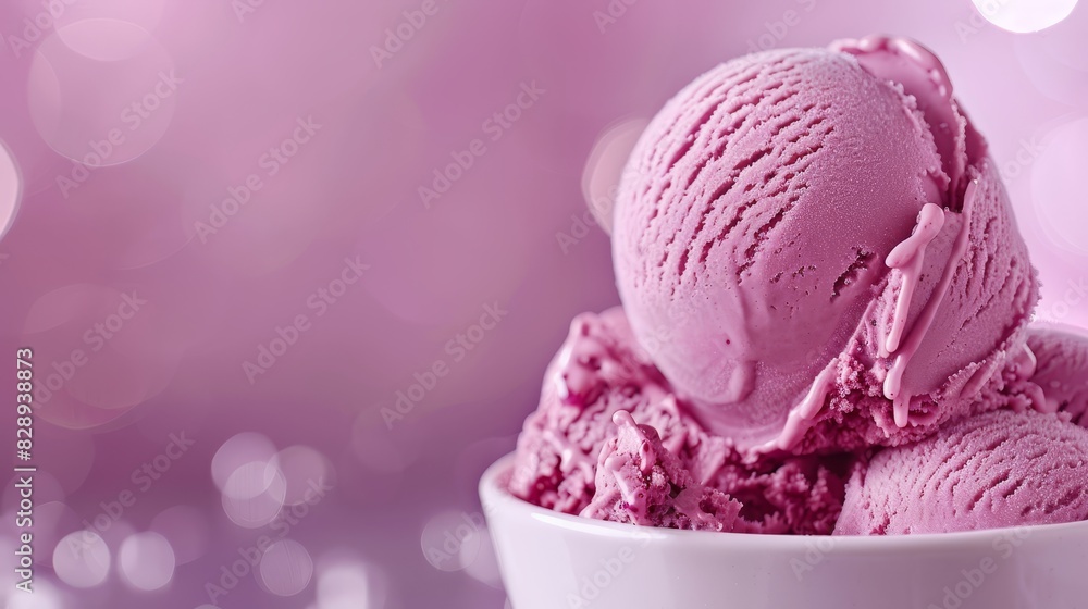 Creamy redpurple ice cream, highlighting its exquisite texture selective focus, luxurious delight, whimsical, overlay with a fine china backdrop Creamy redpurple ice cream, highlighting its exquisite texture selective focus, luxurious delight, whimsical, overlay with a fine china backdrop