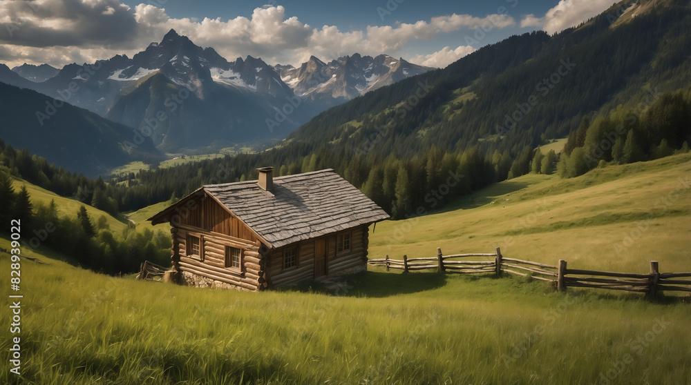 Quaint Log Cabin in the Bavarian Alps Surrounded by Majestic Mountains and Lush Green Valleys