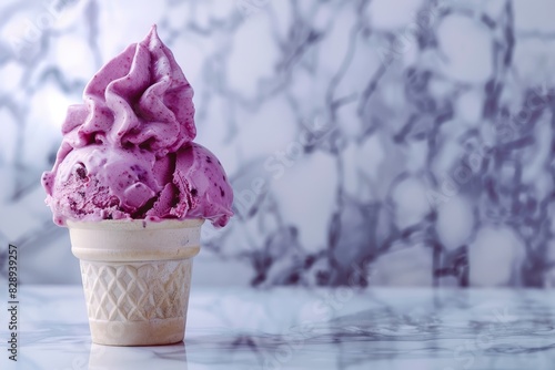 Exquisite redpurple ice cream, capturing its creamy glory copy space, premium dessert, ethereal, silhouette on a marble counter backdrop photo