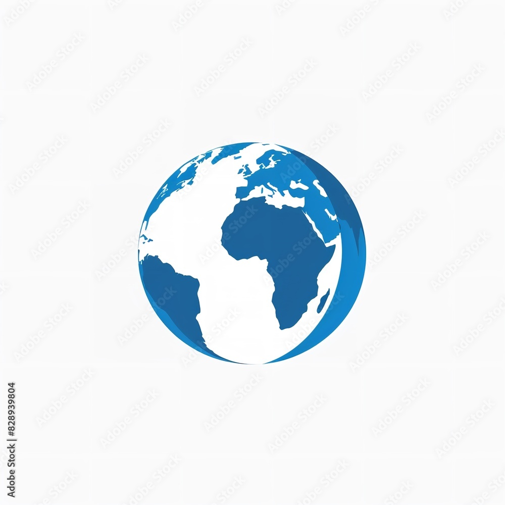 Flat Vector Logo of the Earth Blue Color on White Background
