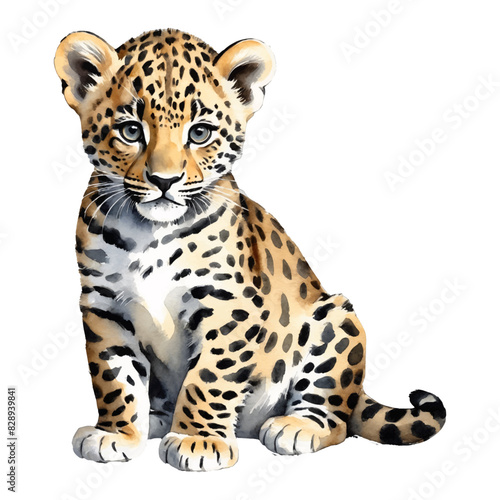 Baby Leopard Hand Drawn Watercolor Painting Illustration