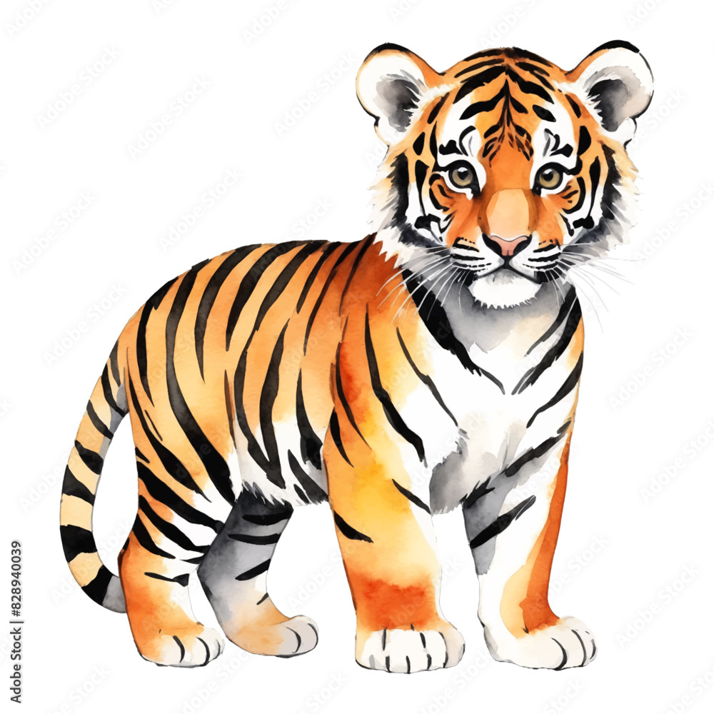 Baby Tiger Hand Drawn Watercolor Painting Illustration Baby Tiger Hand Drawn Watercolor Painting Illustration
