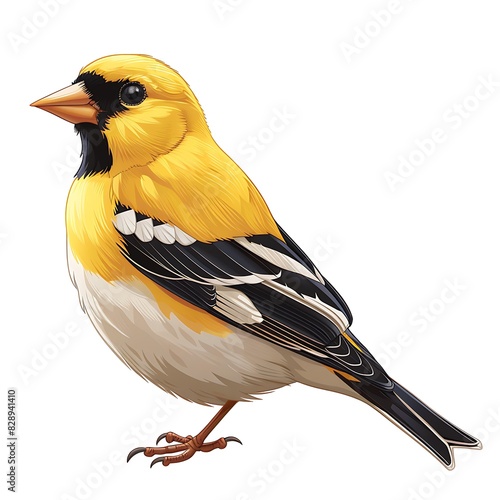 cute cartoon adult female American Goldfinch Spinus tristis with yellow and black plumage happy native to the United States North America photo