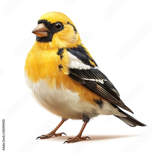 cute cartoon adult female American Goldfinch Spinus tristis with yellow and black plumage happy native to the United States North America photo