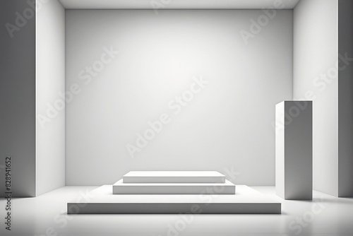 minimalist white podium and pedestal set in white background for product display. © Nautilus One