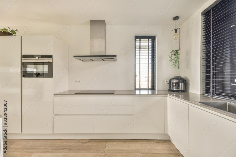 Modern white kitchen interior with minimalist design