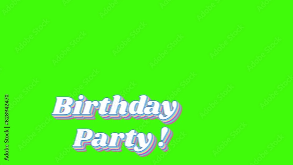 3D animation of the color inscription - Birthday Party! on a green screen. Banner for Birthday. 3D animation of the color inscription - Birthday Party! on a green screen. Banner for Birthday.