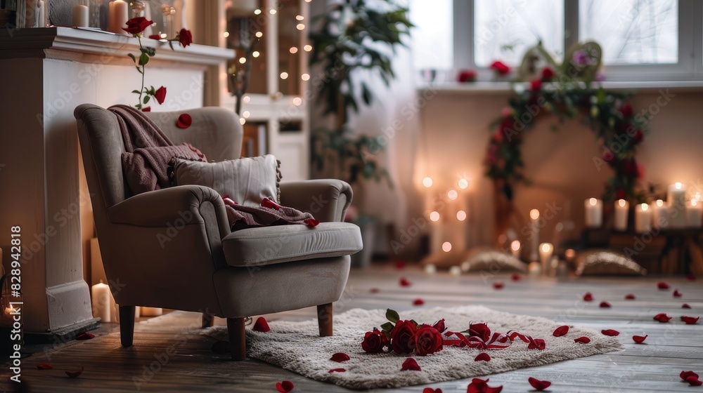 Beautiful living room decorated with armchair roses and Valentine s Day accents Beautiful living room decorated with armchair roses and Valentine s Day accents