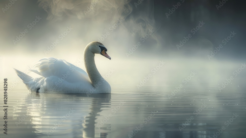 Fototapeta premium Symbolism of Spring Swan in Morning Mist