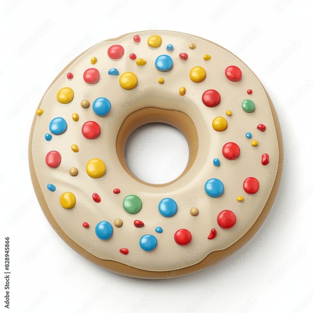A white frosted donut covered in colorful sprinkles A white frosted donut covered in colorful sprinkles