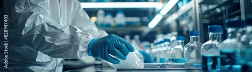 Closeup of a forensic scientists hands, preparing an evidence bag for DNA analysis in a modern crime lab photo
