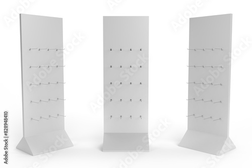Supermarket Promotional Display Rack, Empty Product Display, PDQ Display Box With Three Different View, Floor Stand Display. 3D Rendered.