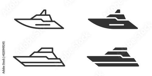 Stylized black and white vector illustration of a yacht with modern design.