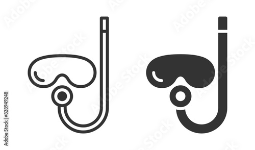 Clean black and white vector illustration of a snorkel mask and tube.