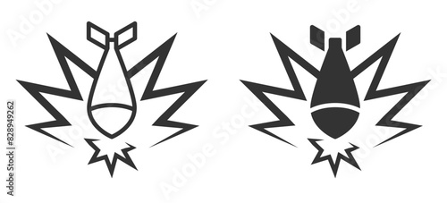 Vector illustration of a bomb exploding with a simple black and white design.