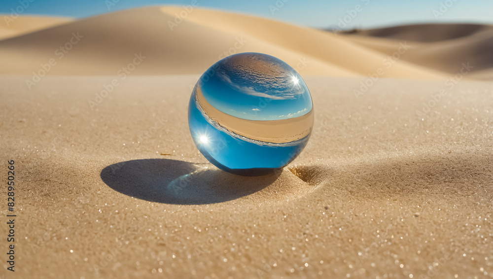 Naklejka premium beautiful glass ball, desert sand sunlight