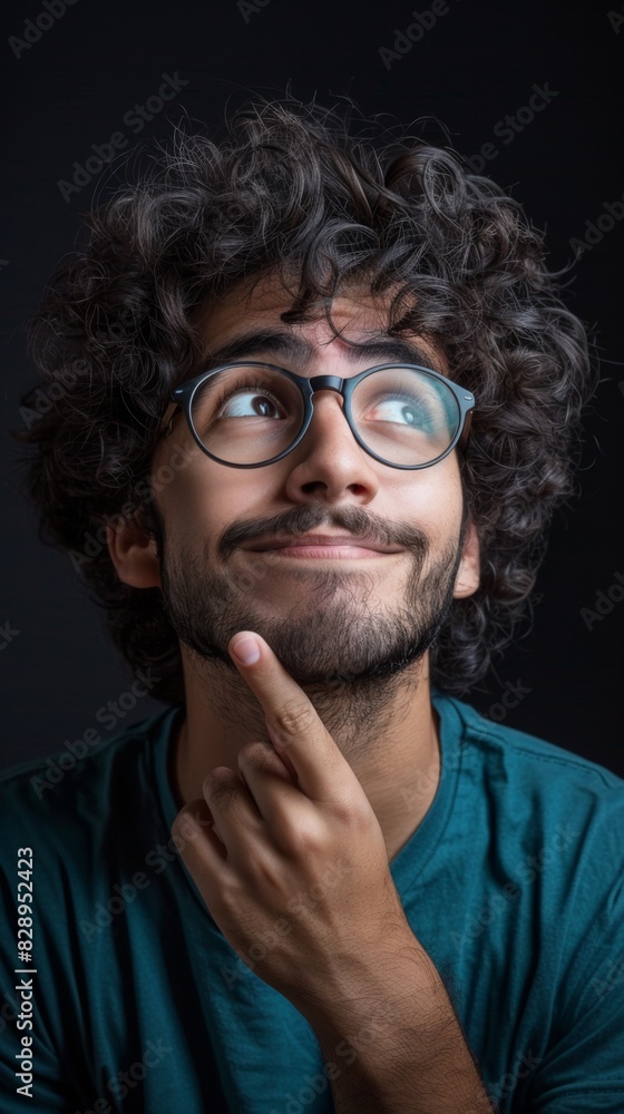 A man with glasses and a mustache looking upwards A man with glasses and a mustache looking upwards