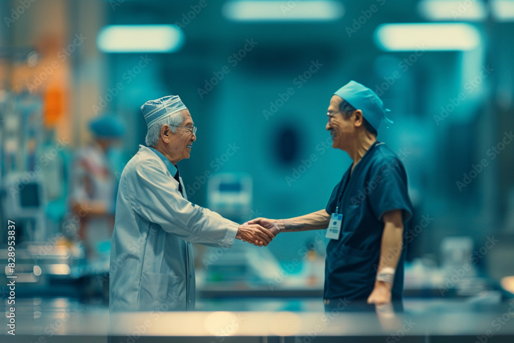 people handshake, portrait of team of doctors in hospital people handshake, portrait of team of doctors in hospital