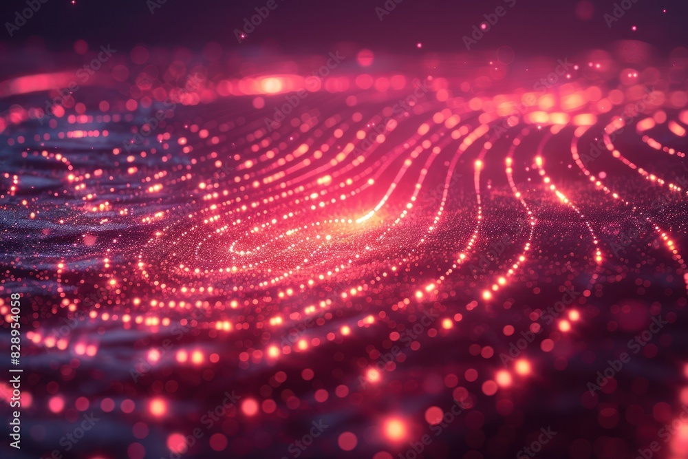 Obraz premium Abstract digital landscape with glowing red particles and lines. High-tech futuristic background illustrating data and technology concepts.