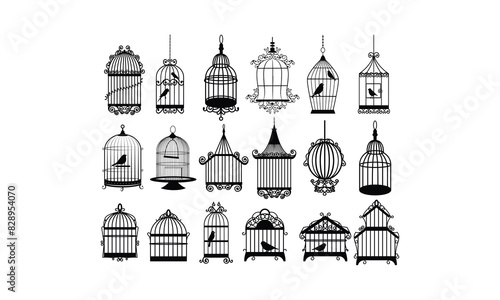 Bird cage  Vector bundle, Baby Penguin Clipart, Silhouette, Vector, icons, illustration, design.