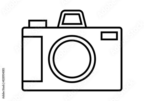 Icono negro de cámara de fotos en fondo blanco.
